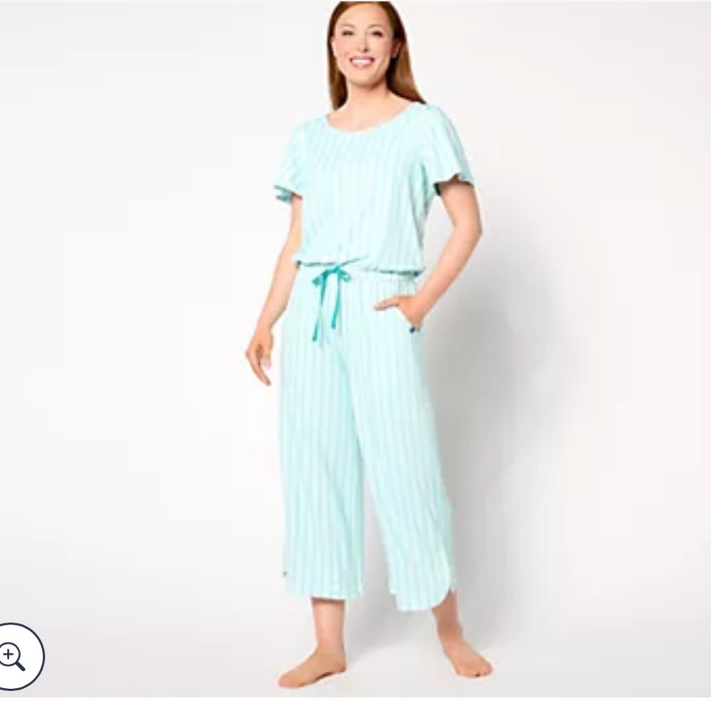 Lug Lounge Brushed Jersey Drawstring Jumpsuit Trotter Radiate Stripe Aqua Large